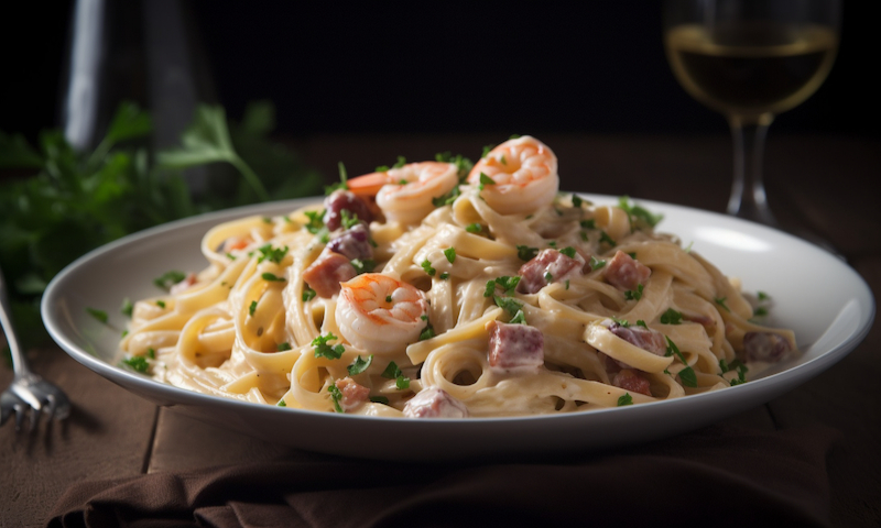 Creamy Shrimp and Ham Carbonara