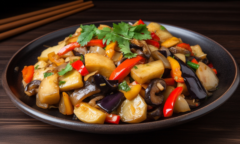 Di San Xian (Sauteed Potato, Eggplant, and Bell Pepper)